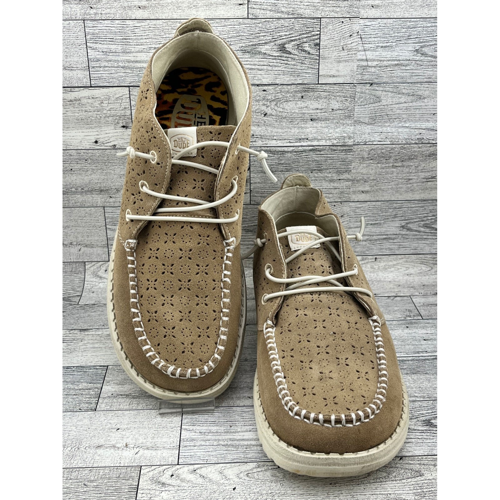 Hey Dude Wendy Mid Suede Boho Cognac Brown Perforated Chukka Boots Women Sz 10